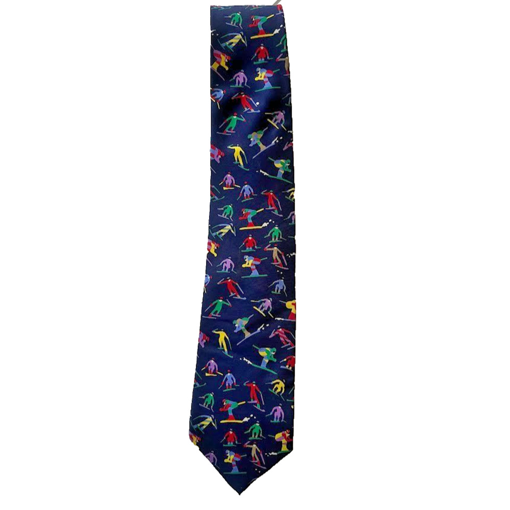 Alynn Neckwear Men's Tie "Downhill"‎ 100% Silk 3.5" Blue Ski Skiier Snow Outdoor